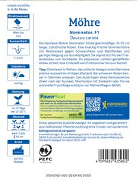 Informationsseite zu Möhren, mit Text, Symbolen und QR-Code auf weißem Hintergrund.