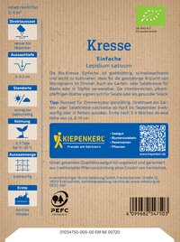 Papiertüte mit Text, QR-Code, Barcode, Logos, Symbolen und Kontaktinformationen.