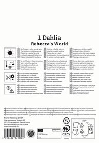 Paletten mit Text in verschiedenen Sprachen und Symbolen, darunter Hinweise zu Pflanzung, Wasser, Schneiden und Verpackung.