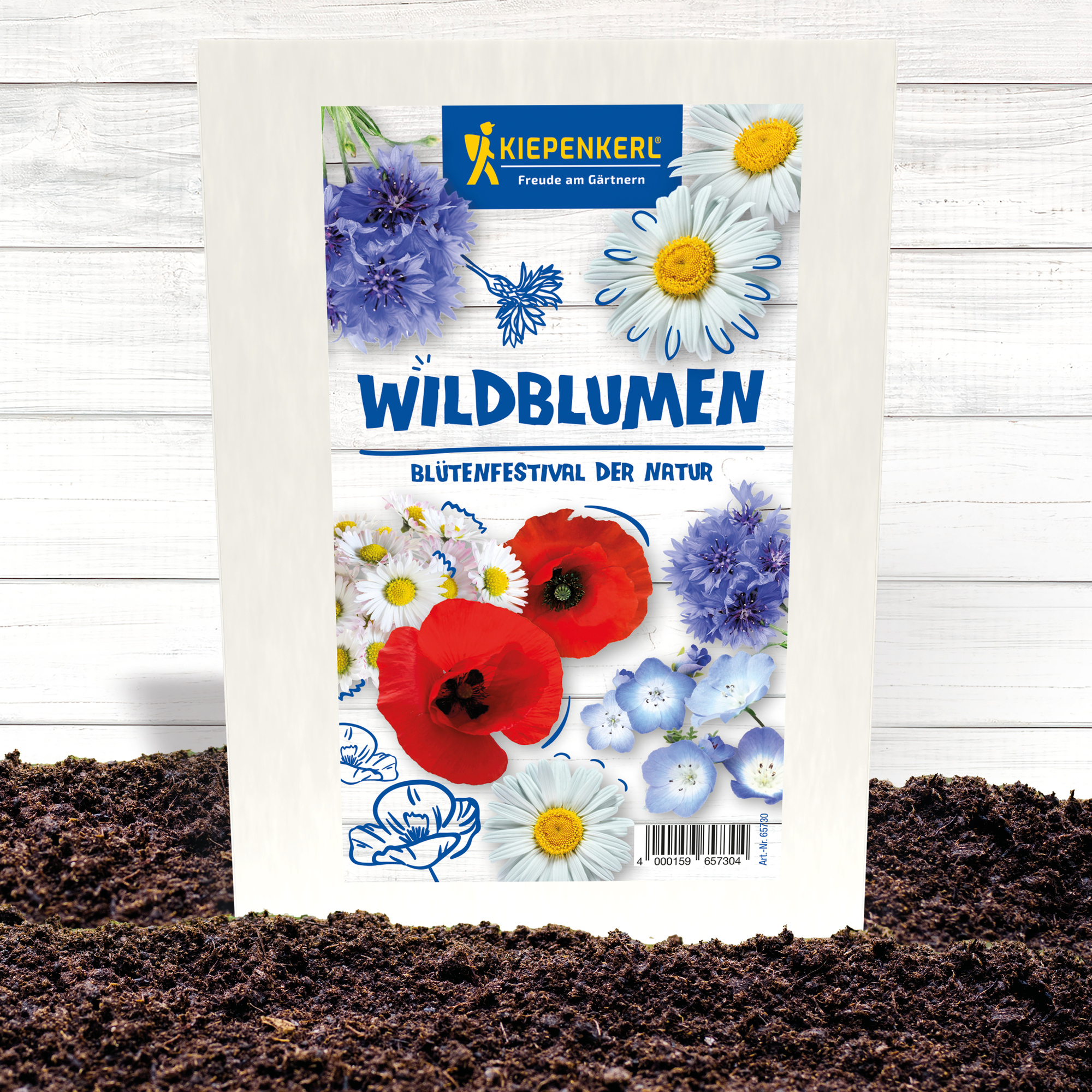 Packungsanzeige mit verschiedenen wilden Blumen und Blüten für Blumenfestival der Natur