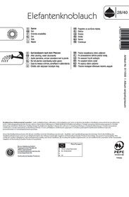 Etikettenrückseite mit Anleitungen, Pflanzdaten, Firmenadresse, Zertifikaten und Barcode.