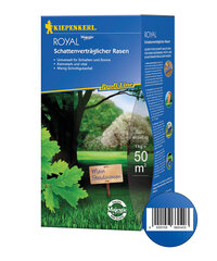 Blauer Karton mit grünem Baum, Gras und einem Schild mit der Aufschrift "Mein Paradiesrasen".