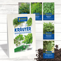 Kräutermischung für die Fensterbank, inklusive Petersilie, Majoran, Schnittlauch, Siliikum und andere.