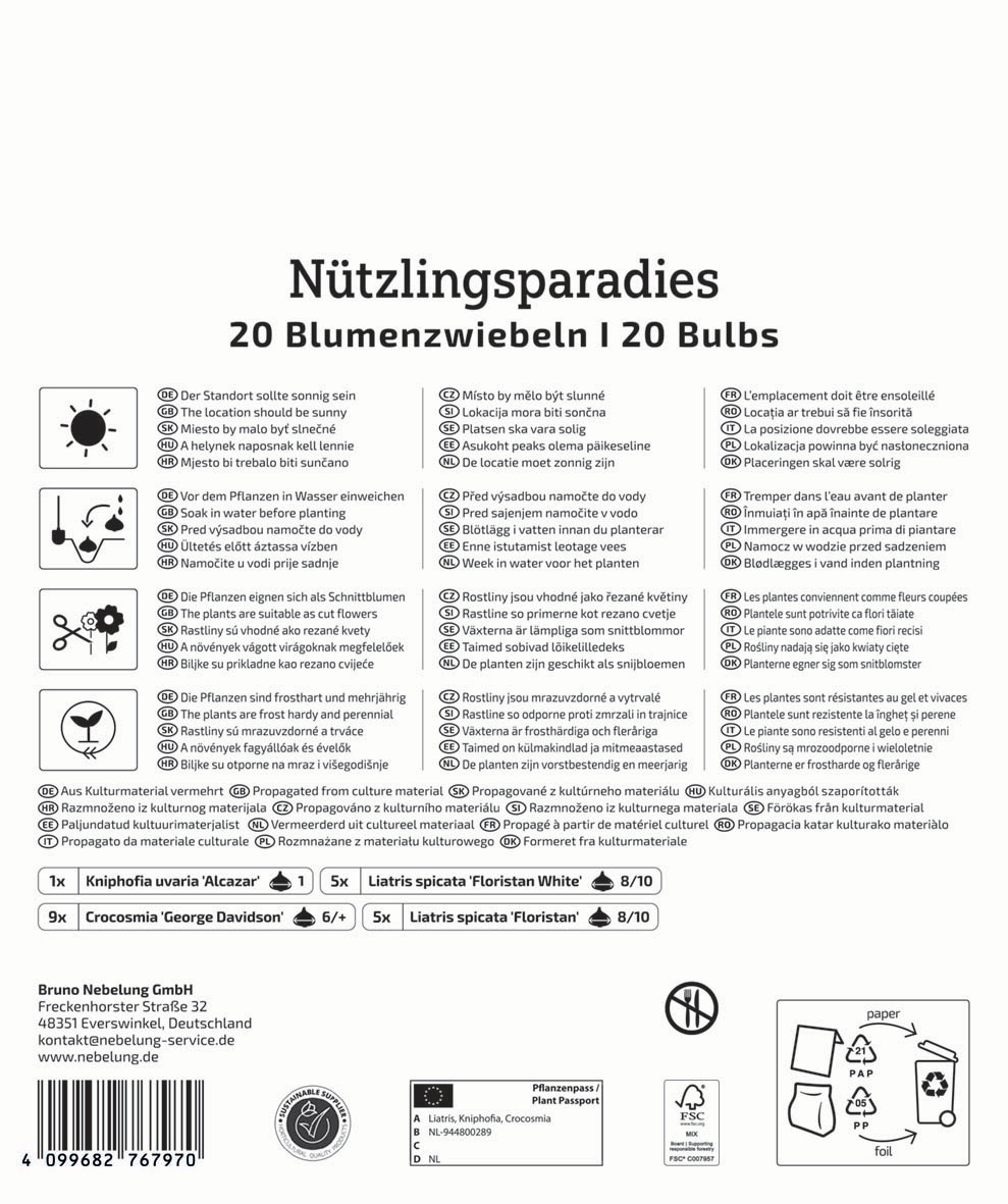 Anleitungssatz für pflanzen, mit Bildern von Sonnenblume, Wasser, Blüten, Frostschutz, Propagation, Symbole, Pflanzenlisten.