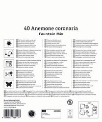 Anleitung für Anemone coronaria Samen, mit Icons und mehrsprachiger Beschreibung.