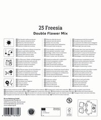 Verschiedene Symbolleisten mit Text auf einem weißen Hintergrund, Beschreibung der Pflanzanleitung in mehreren Sprachen.