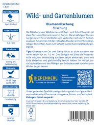 Bunte Wild- und Gartenblumen Mischung, von April bis Juni, für sonnige bis halbschattige Standorte.
