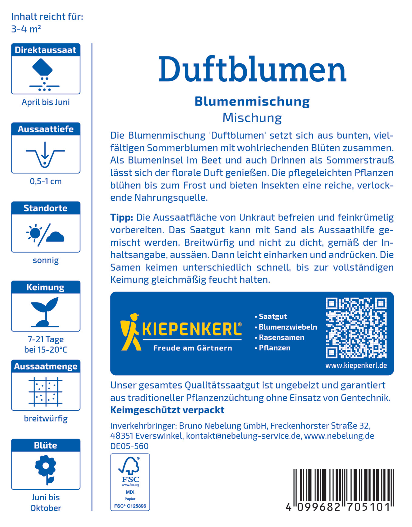 Pflanzenmischung für Balkon oder Beet, Blütezeit Juni bis Oktober, sonniger Standort, breitwürfig, frisch.
