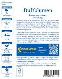 Pflanzenmischung für Balkon oder Beet, Blütezeit Juni bis Oktober, sonniger Standort, breitwürfig, frisch.