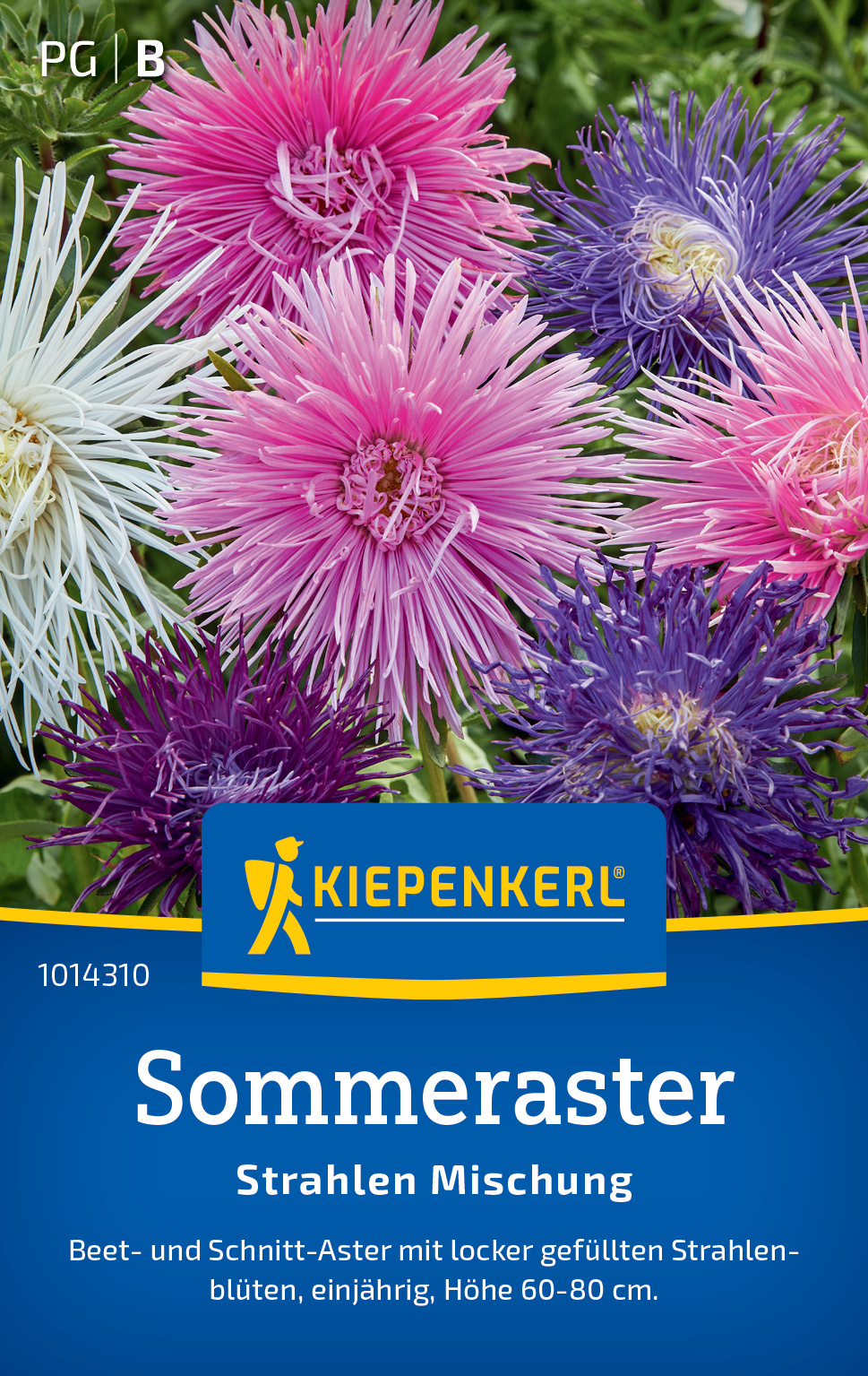 Bunte Blumen in pink, lila, weiß und violett auf einem Gartensack.