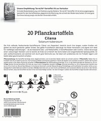 Anleitungstext mit Diagrammen und Piktogrammen für den Anbau von Pflanzkartoffeln.