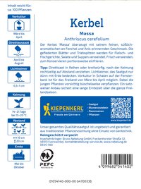 Verpackungsseite eines Saatgutprodukts mit Informationen zu Anwendung, Pflege und Hersteller Kiepenkerl.