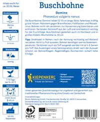 Buschbohne in einem Beutel aufgedrucktes Etikett mit Text und QR-Code