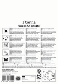Pflegehinweise, Symbole, Pflanzendaten, Adresse, Barcode, Recycling-Symbole, Propagationssymbol.