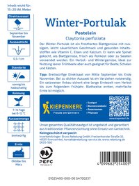 Bodennahe Packung mit blauer Kiepenkerl-Marke, Text, QR-Code, Barcode und Symbolen zu Pflanzstoffen.