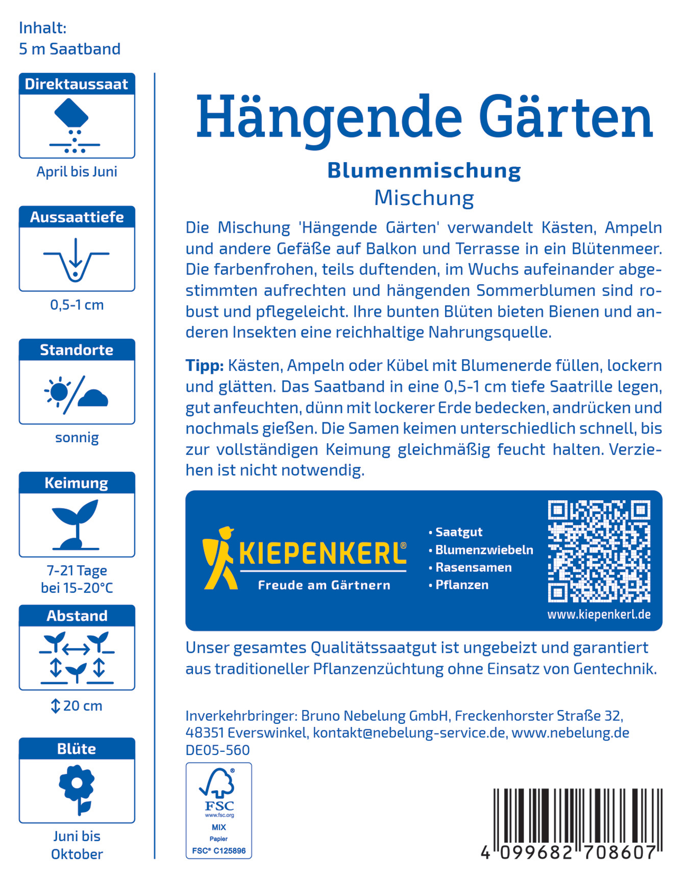 Angebot für Samenmischung für hängende Gärten, blühend, pflegeleicht, sonnig, 7-21 Tage Keimzeit.