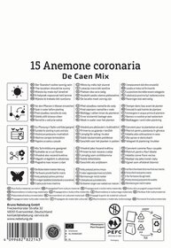 Informationstext mit Pflanzentipps, Symbolen, Herstellerangaben, Barcode und Recyclinghinweisen.