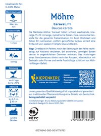 Möhre Caravel F1 Daucus carota, 15-20 cm lang, zylindrische Rüben, für Freiland, Beet, Hochbeet, Kübel.