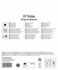 Schriftzug mit Nummer 25 Tulipa, Kings & Queens, in schwarzer Schrift auf weißem Hintergrund, mit Download-Icons.