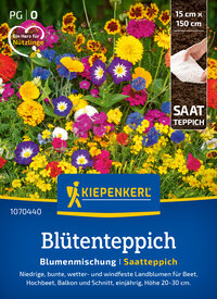 Bunte Blumensamenmischung für Balkon, Beet und Schnitt, 20-30 cm hoch, wetterfest, inklusive Saatteppich.