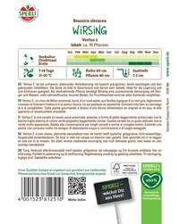 Bild mit Pflanzensamenaufkleber, enthält Informationen zur Wirsing-Sorte Vertus 2 mit Anbauhinweisen und Pflegeempfehlungen.