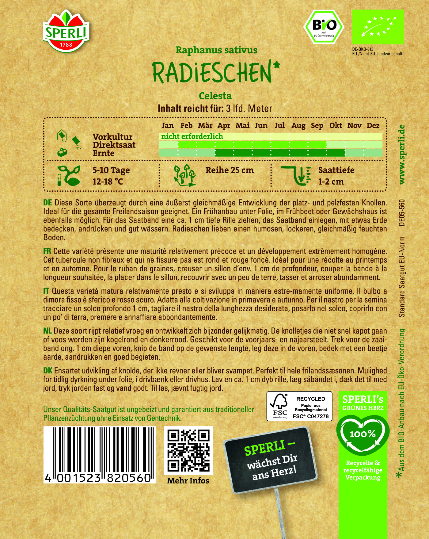 Sperli Radieschensamen Kombination II Saatband 82212 - Abwechslungsreiche Radieschen Für 5 Lfd. Meter