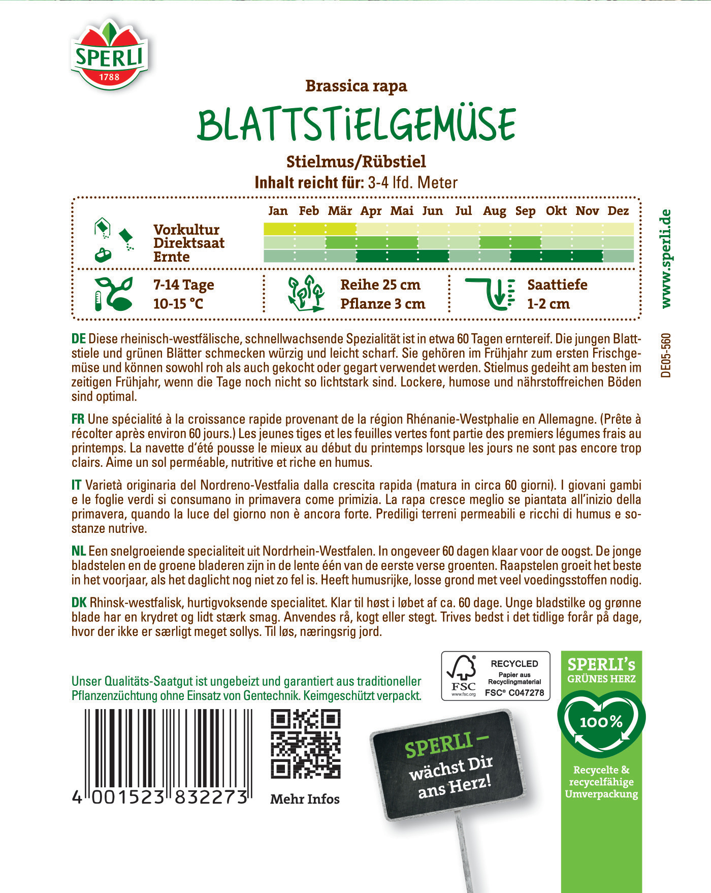 Blattstielgemüse, Radicchio, grüne Blätter, Sorte aus Nordrhein-Westfalen, in 60 Tagen reif.