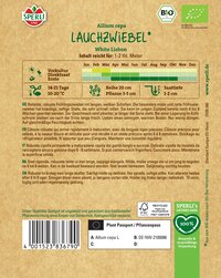 Packungsrückseite mit Produktname, Anbauhinweisen, pflanzeninformation, QR-Code und Bar-Code.