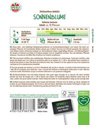 Sonnenblumen-Saatgut, ca 25 Pflanzen, inklusive Anbauhinweise, auf Verpackung.