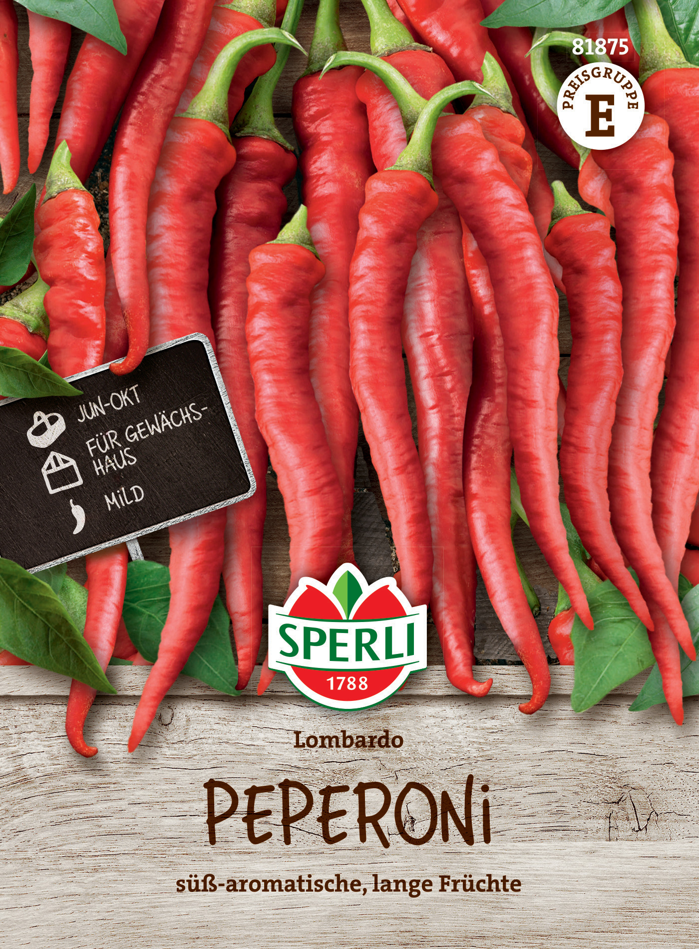 Lange, rote Peperoni aus Lombardo, mild, für Gewächshaus, Juli-Ernte, süß-aromatisch