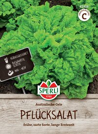 Australische Pflücksalat, frühe zarte Sorte, lange Erntezeit, auf Böden mit Erde, geeignet für Kübel, bewährte Sorte.