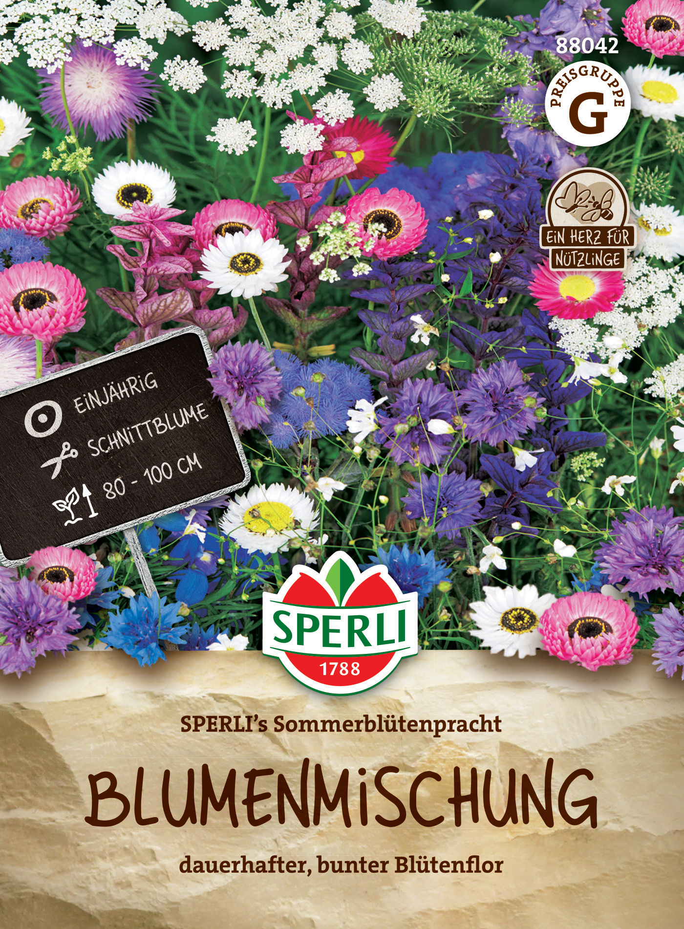 Bunte Blumenmischung für Garten, inklusive Schnittblumen, 80 bis 100 cm hoch, einjährig.
