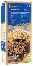 Kiepenkerl Bio Keimsprossen, eingebackene braune und gelbe Keimsprossen, Verpackung aus Pappe, mit Sichtfenster.