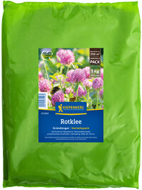 Kiepenkerl Rotklee Samen in grüner Verpackung mit Blütenbild und gelber Kiepenkerl-Logo.