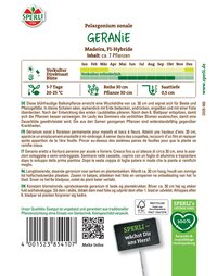 Balkonpflanze Geranie mit ca. 30 cm Wuchshöhe, starke, gefüllte Blüten, wächst im Halbschatten, frostempfindlich.